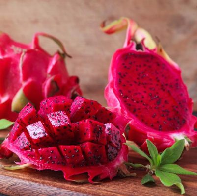 Beautiful red dragon fruit - exotic tropical superfood